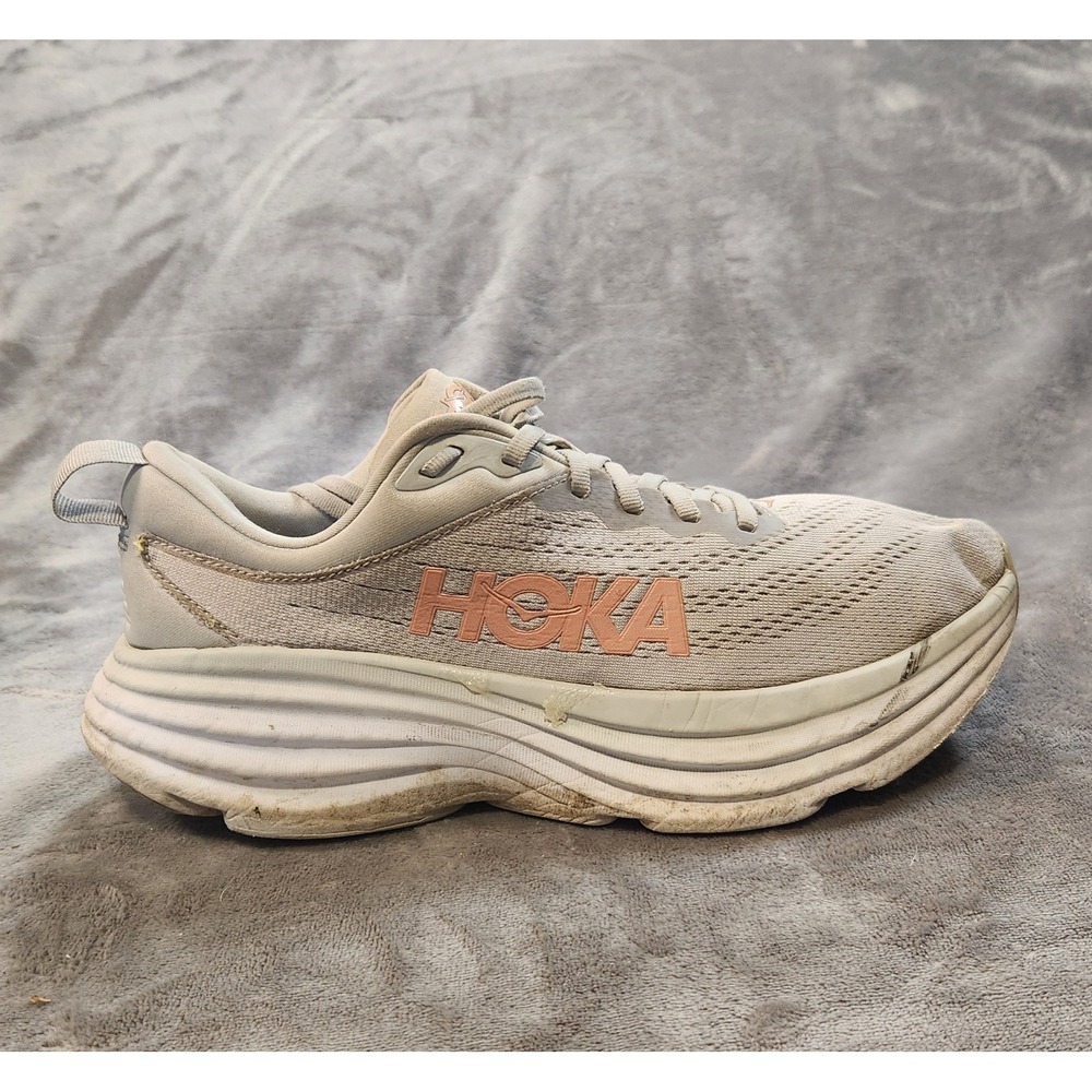 Hoka One One Shoes Womens 9.5 Gray Pink Bondi 8 Sneakers Athleisure